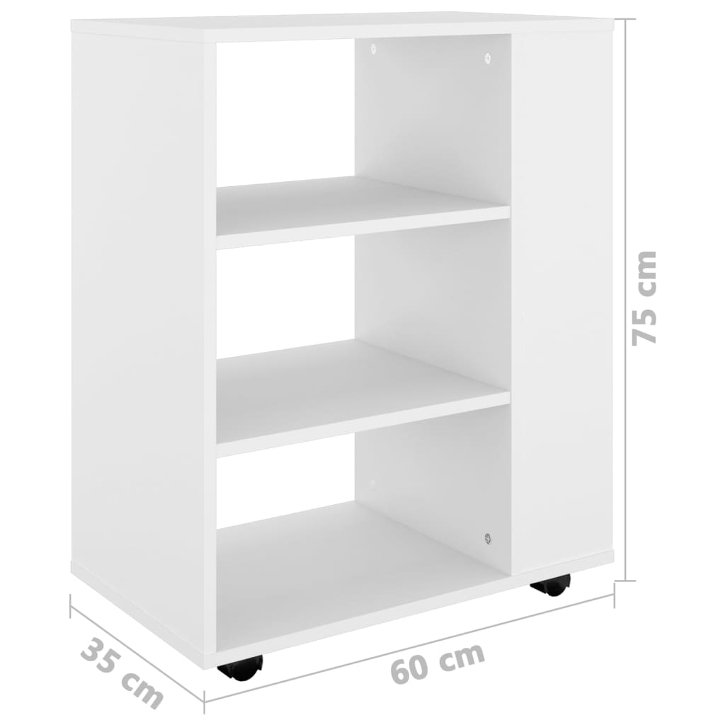 Mobiletto con Rotelle Bianco 60x35x75cm in Legno Ingegnerizzato 808449