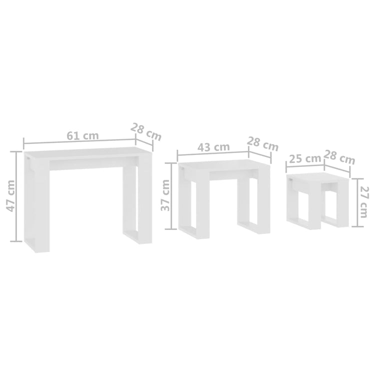 Tavolini Impilabili 3 pz Bianchi in Legno Multistrato cod mxl 13955