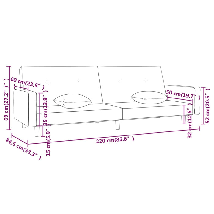 Divano Letto a 2 Posti con 2 Cuscini Marrone in Tessuto cod mxl 28019