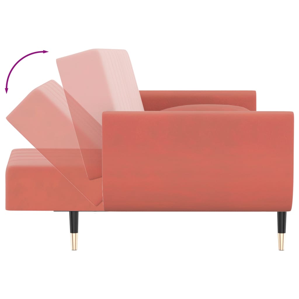 Divano Letto a 2 Posti con 2 Cuscini Rosa in Velluto cod mxl 15363