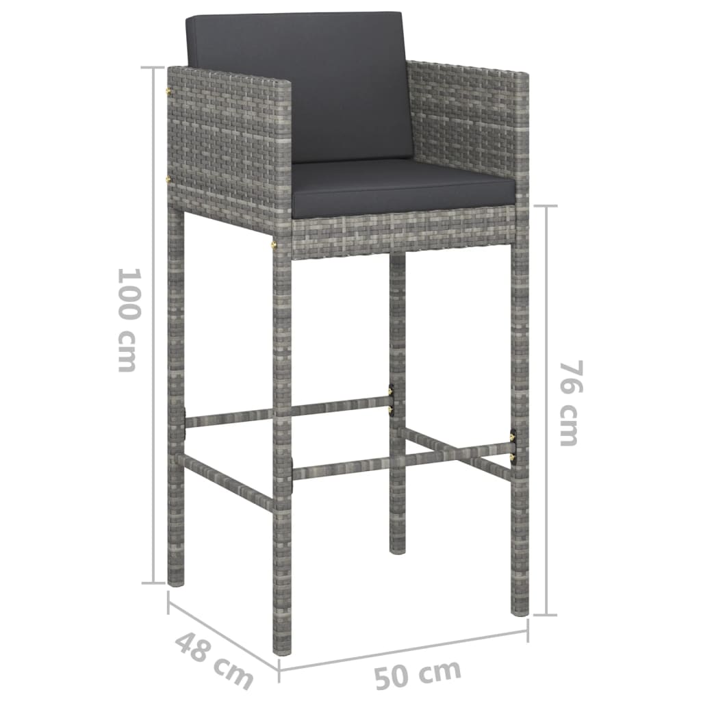 Sgabelli da Bar 2 pz con Cuscini Grigi in Polyrattan 316658