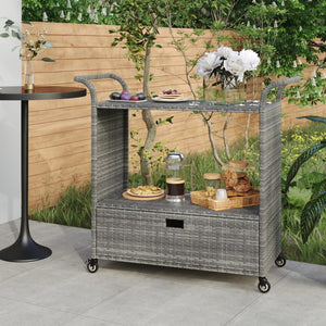 Carrello da Bar con Cassetto Grigio 100x45x97 cm in Polyrattan cod mxl 58095