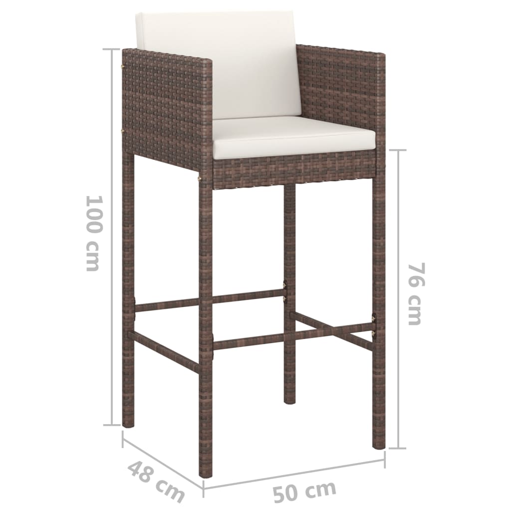 Sgabelli da Bar 2 pz con Cuscini Marroni in Polyrattan 316672