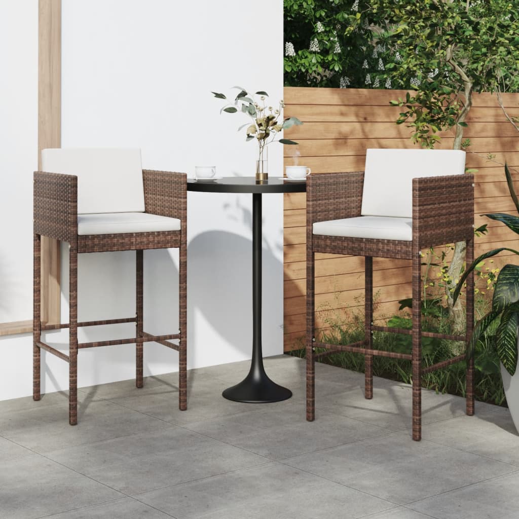 Sgabelli da Bar 2 pz con Cuscini Marroni in Polyrattan 316672