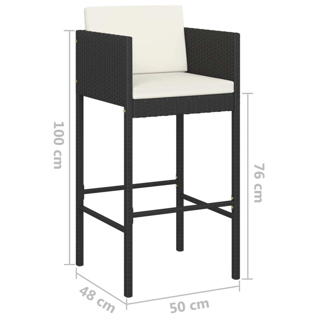 Sgabelli da Bar 2 pz con Cuscini Nero in Polyrattan 316673