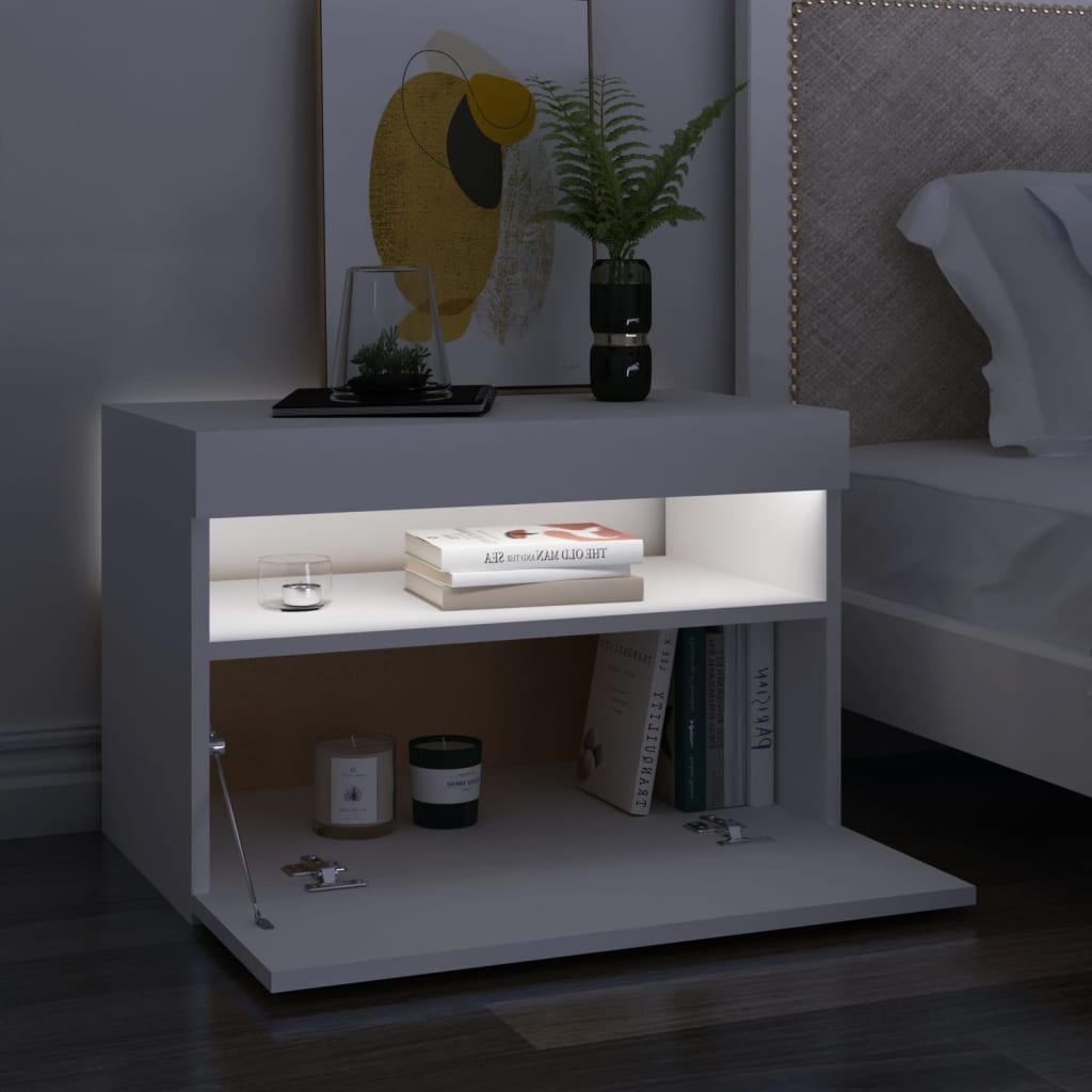 Comodini con Luci LED Bianco 60x35x40 cm in Legno Multistrato 3082775