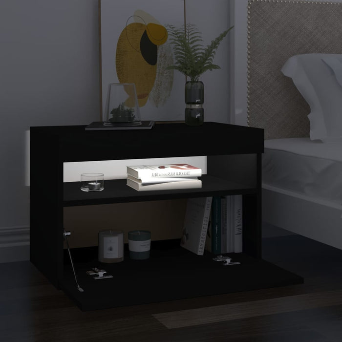 Comodino con Luci LED Nero 60x35x40 cm in Legno Multistrato 3082776