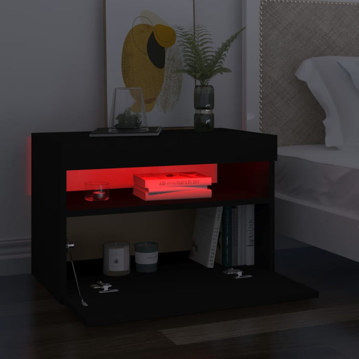 Comodino con Luci LED Nero 60x35x40 cm in Legno Multistrato 3082776