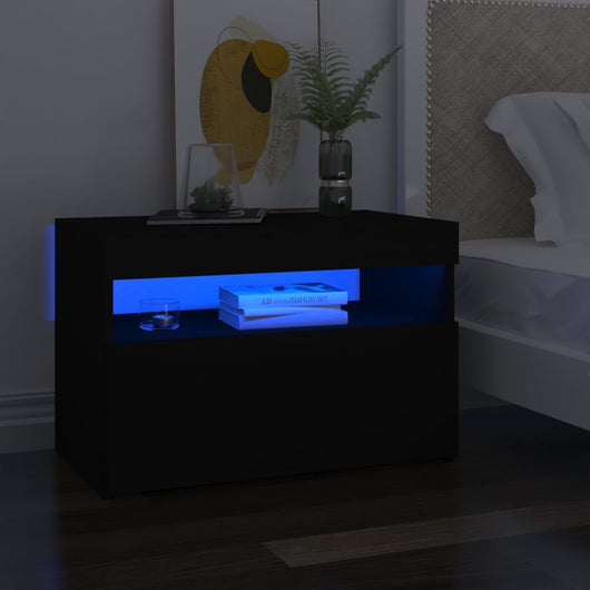 Comodino con Luci LED Nero 60x35x40 cm in Legno Multistrato cod mxl 47143