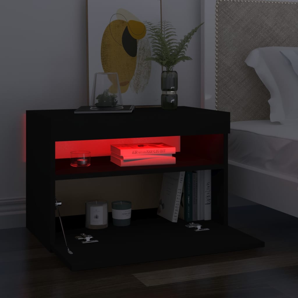 Comodini con Luci LED Neri 60x35x40 cm in Legno Multistrato 3082777