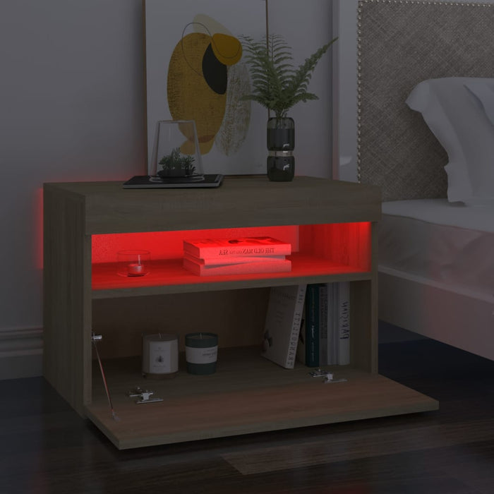 Comodino con Luci LED Sonoma 60x35x40 cm in Legno Multistrato cod mxl 30651