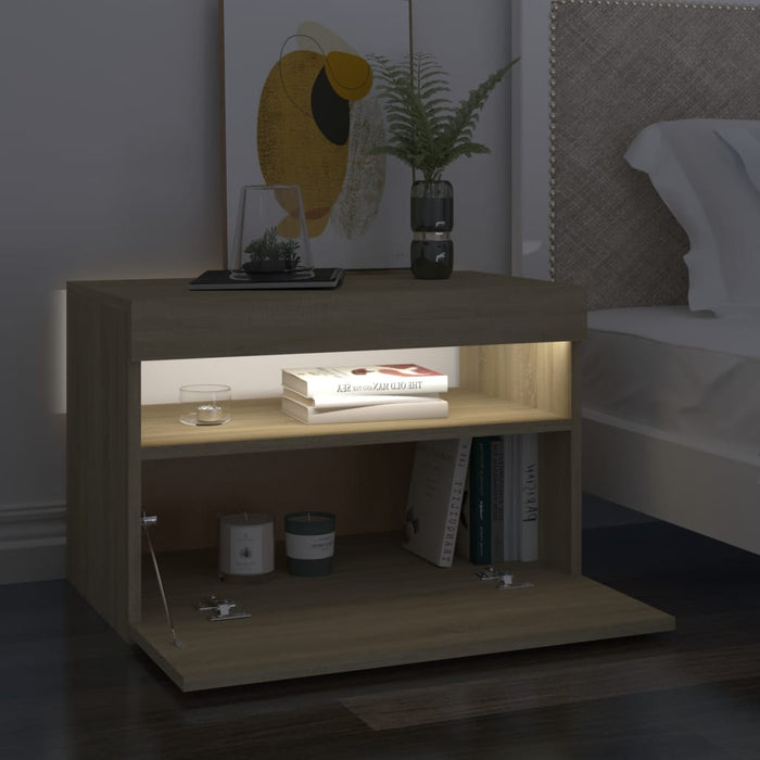 Comodino con Luci LED Sonoma 60x35x40 cm in Legno Multistrato cod mxl 30651