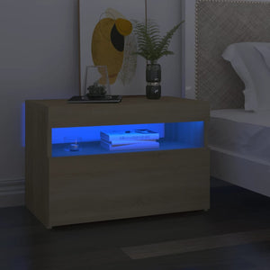 Comodino con Luci LED Sonoma 60x35x40 cm in Legno Multistrato cod mxl 30651