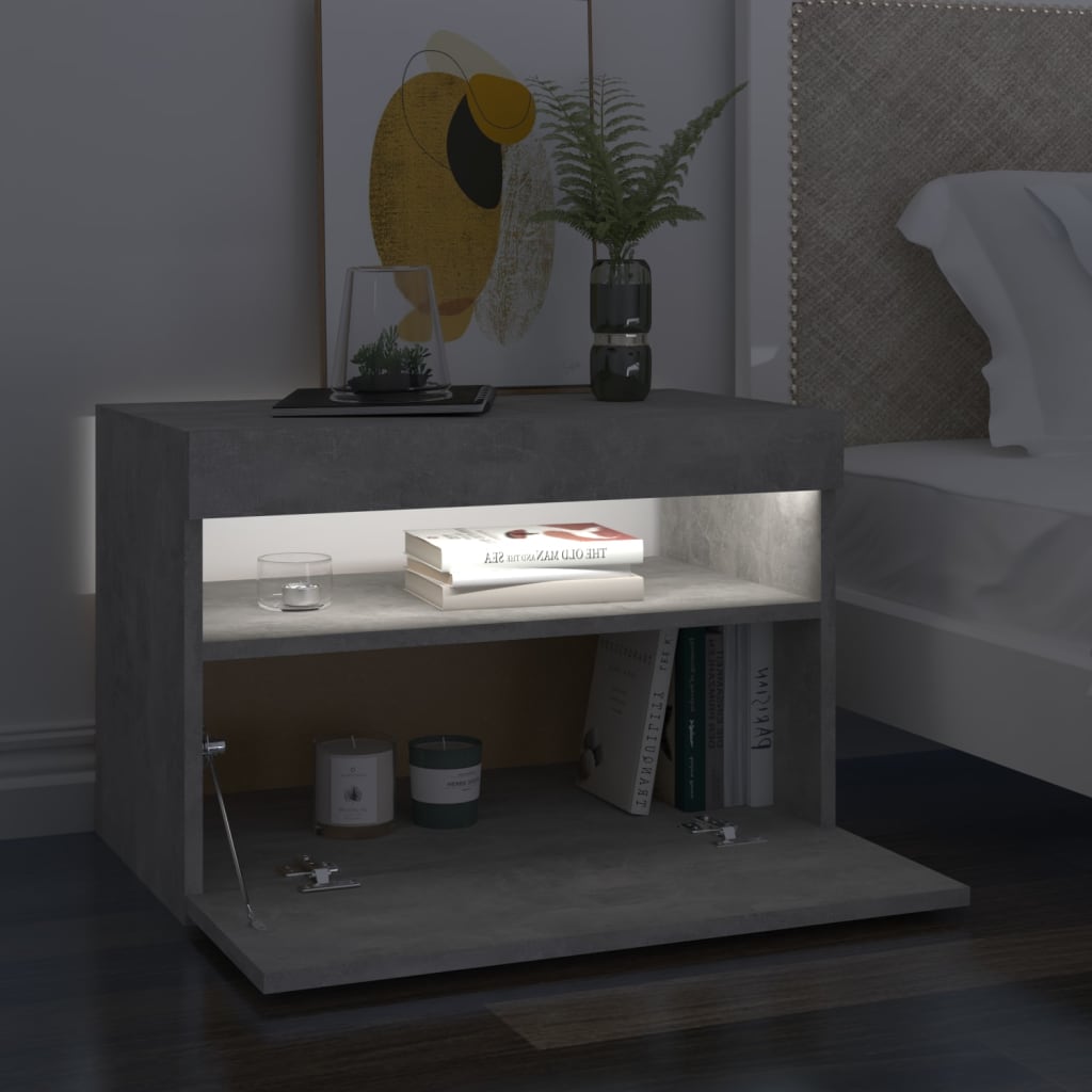 Comodini con Luci LED 2 pz Grigio Cemento 60x35x40 cm 3082783