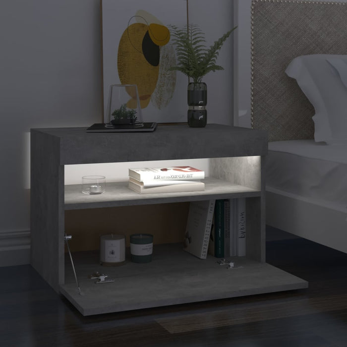 Comodini con Luci LED 2 pz Grigio Cemento 60x35x40 cm 3082783