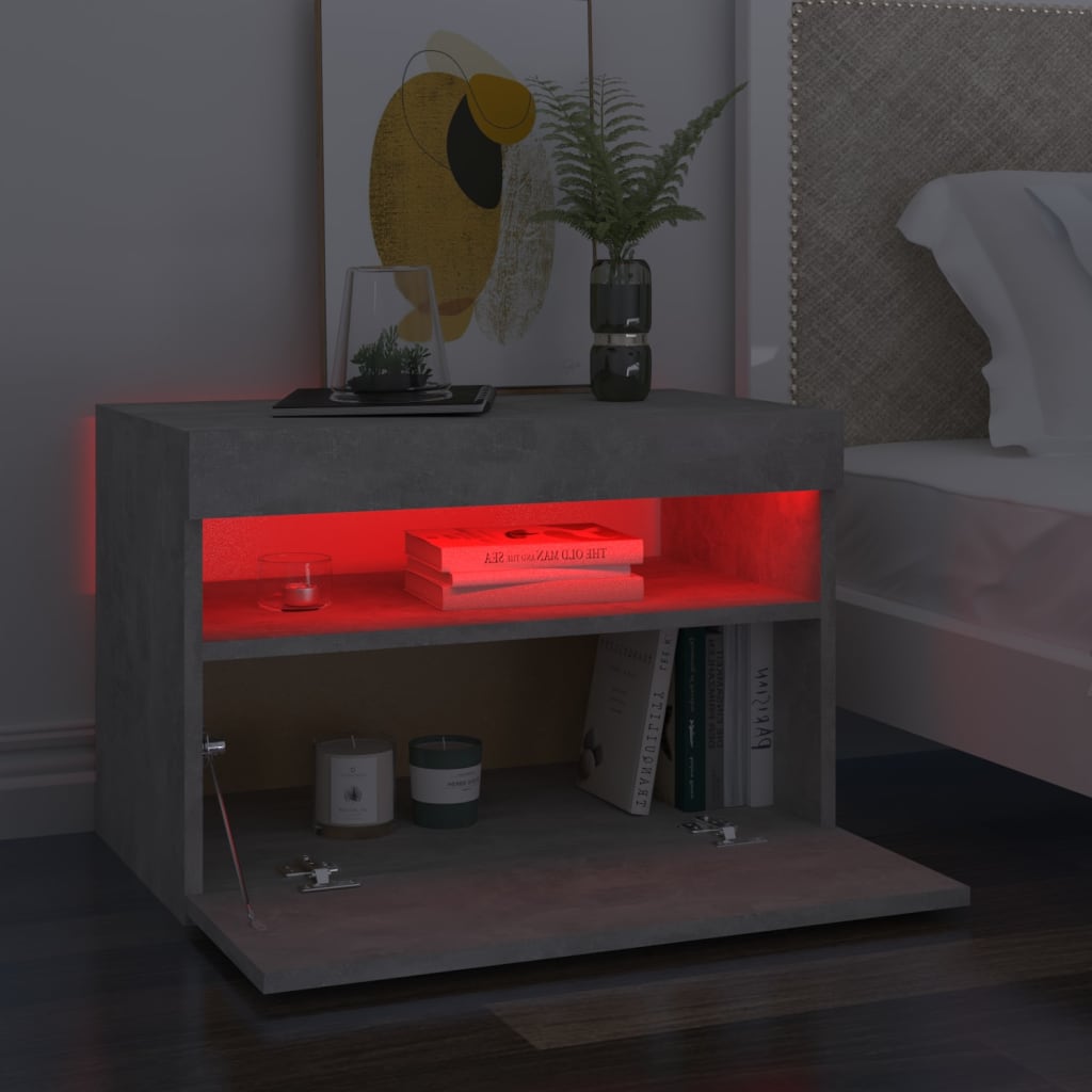 Comodini con Luci LED 2 pz Grigio Cemento 60x35x40 cm 3082783