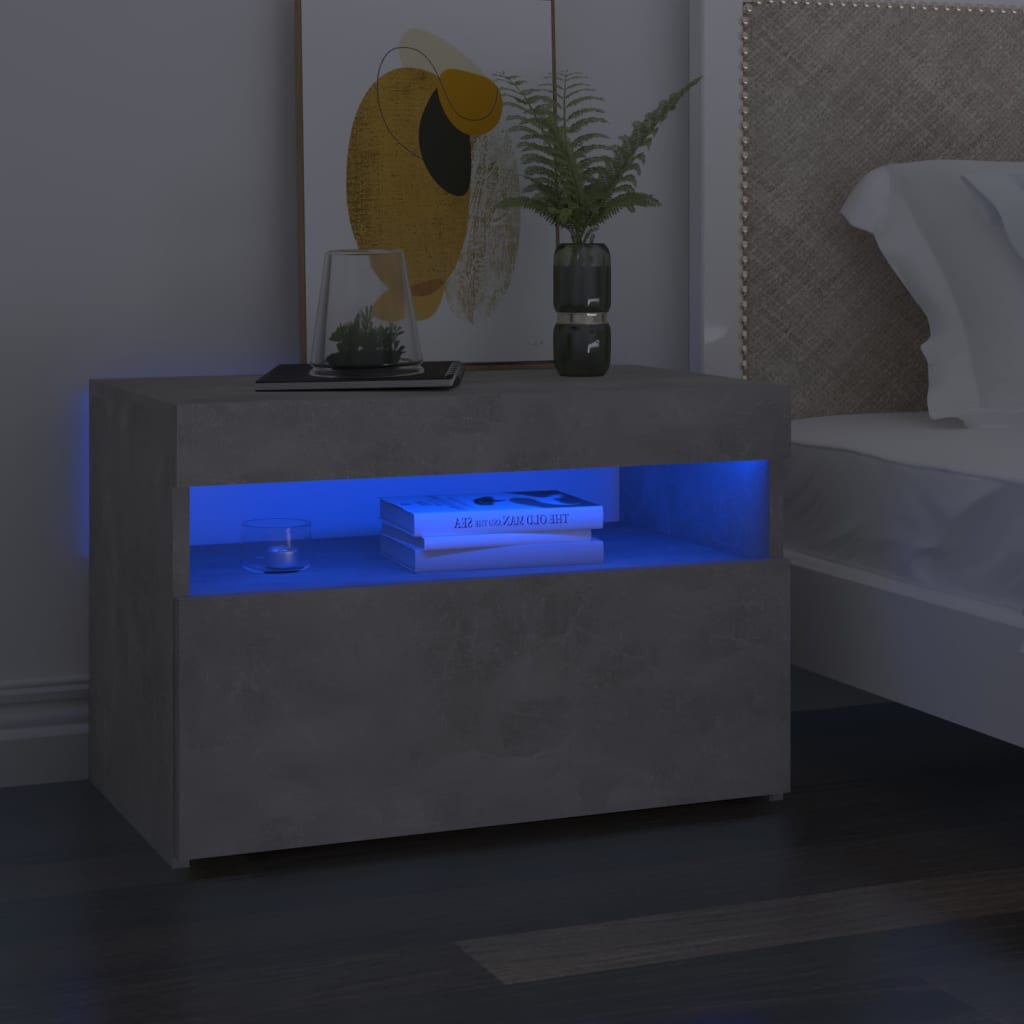 Comodini con Luci LED 2 pz Grigio Cemento 60x35x40 cm 3082783