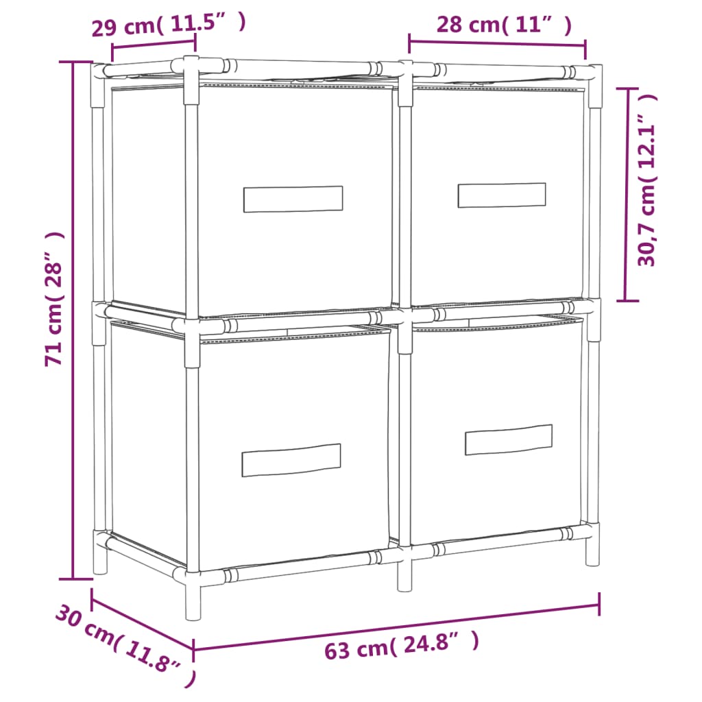 Armadietto con 4 Cesti in Tessuto Crema 63x30x71 cm Acciaio cod mxl 44822