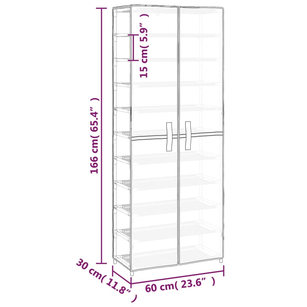 Scarpiera Grigia 60x30x166 cm Tessuto 337259