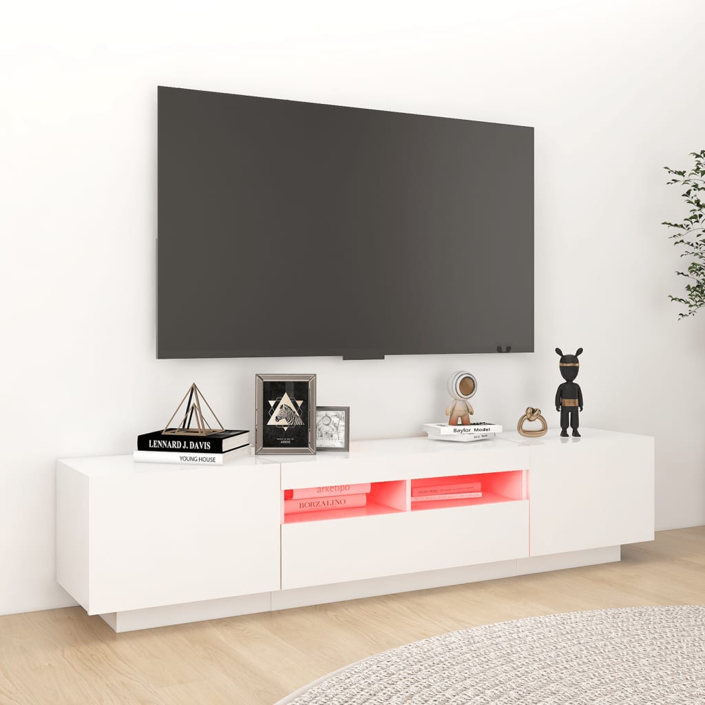 Mobile Porta TV con Luci LED Bianco Lucido 180x35x40 cm cod mxl 13369