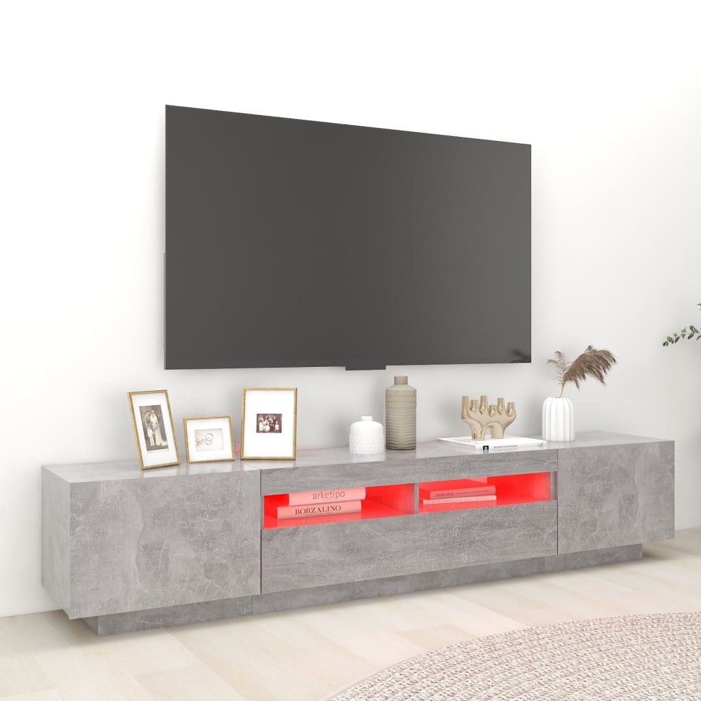 Mobile Porta TV con Luci LED Grigio Cemento 200x35x40 cm