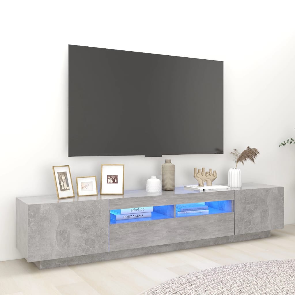 Mobile Porta TV con Luci LED Grigio Cemento 200x35x40 cm 3081910