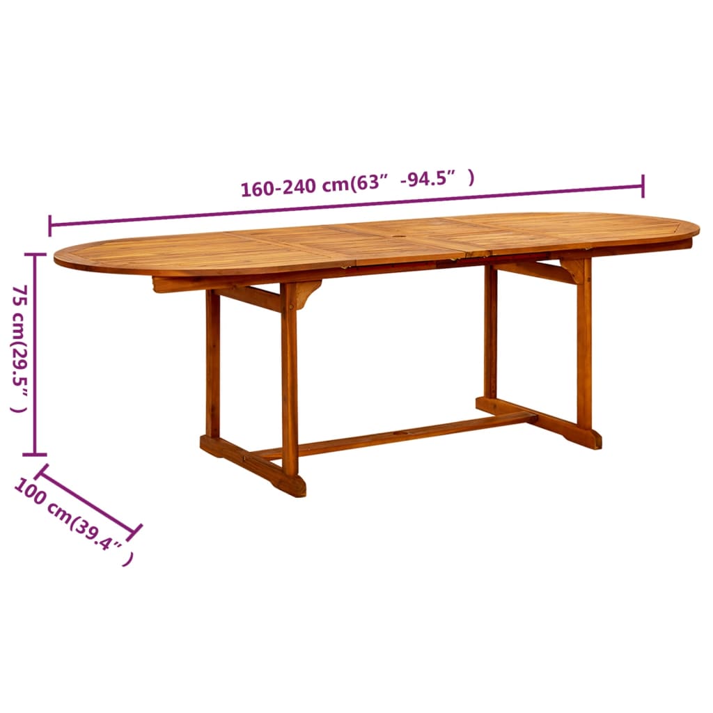 Tavolo da Pranzo per Esterni (160-240)x100x75cm Massello Acacia 316565