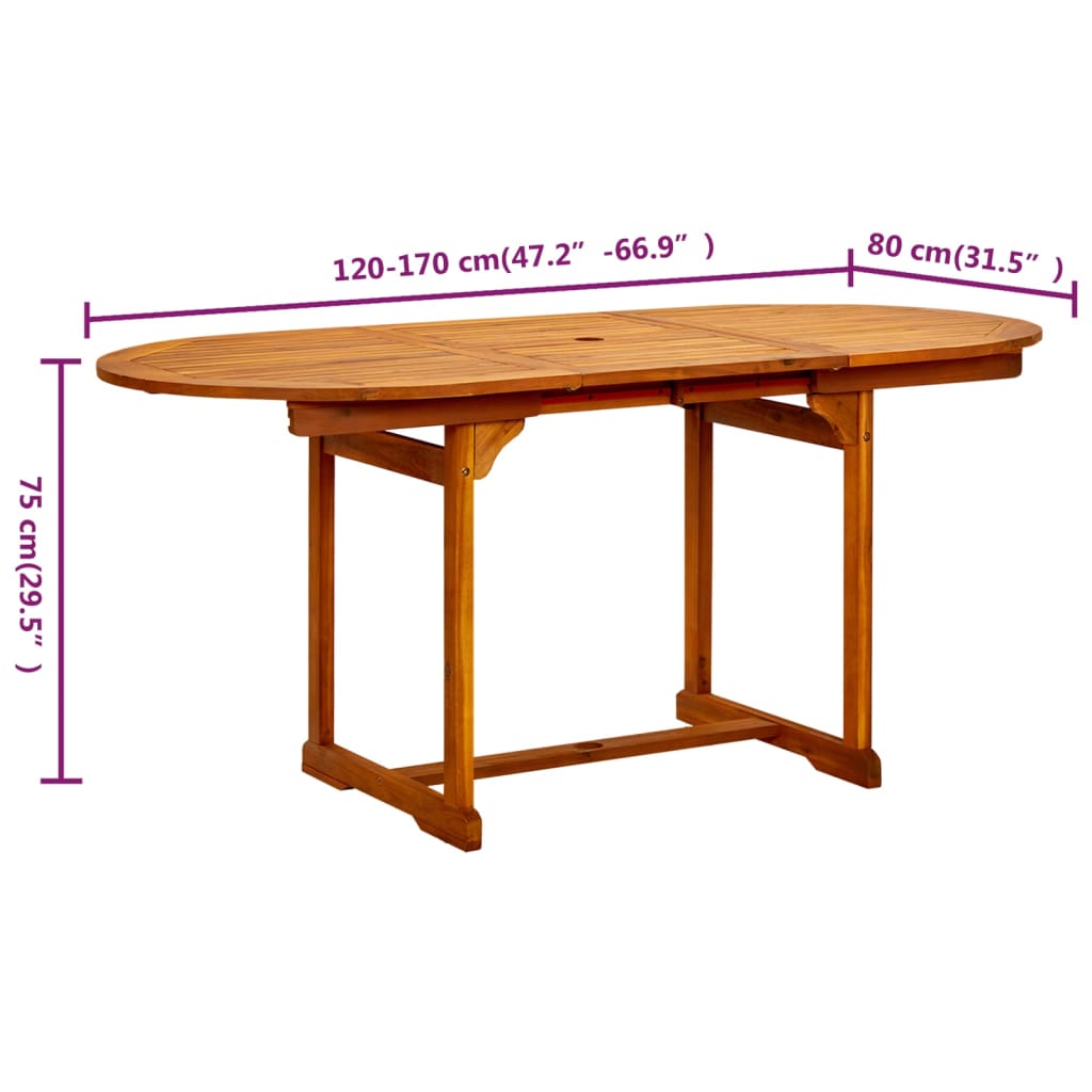 Tavolo da Pranzo per Esterni (120-170)x80x75 cm in Legno Acacia cod mxl 52483