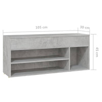 Panca Portascarpe Grigio Cemento 105x30x45 cm in Truciolato cod mxl 66939