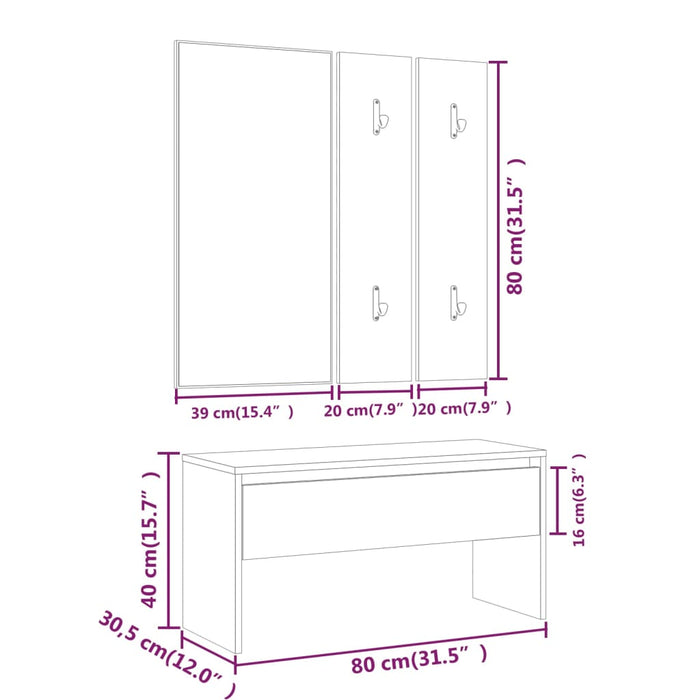 Set di Mobili da Corridoio Bianco in Legno Multistrato  cod mxl 52510