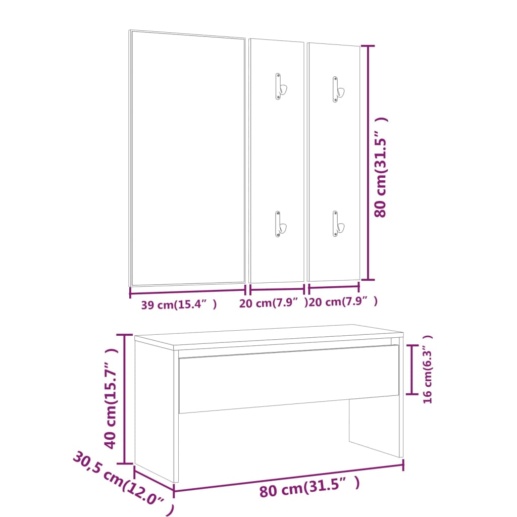 Set di Mobili da Corridoio Bianco in Legno Multistrato 808783