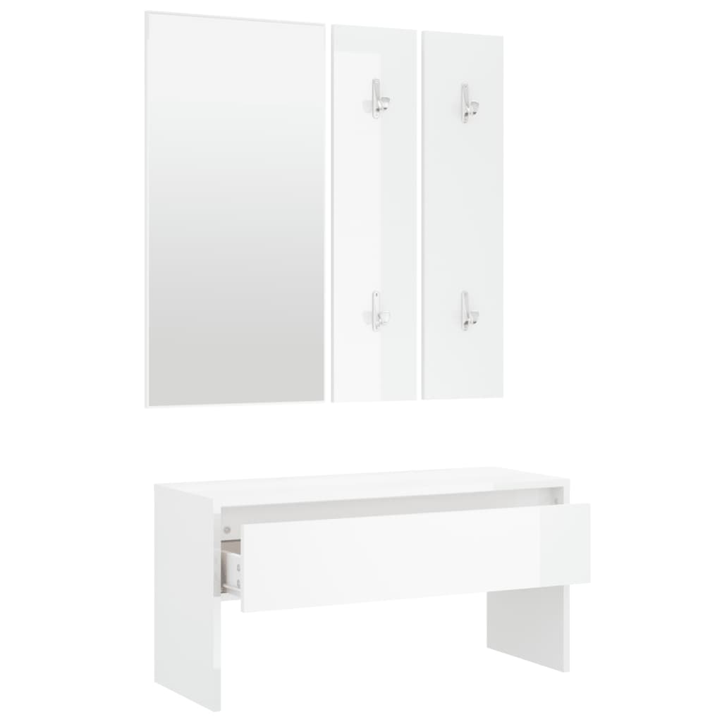 Set di Mobili da Corridoio Bianco Lucido in Legno Multistrato cod mxl 50477