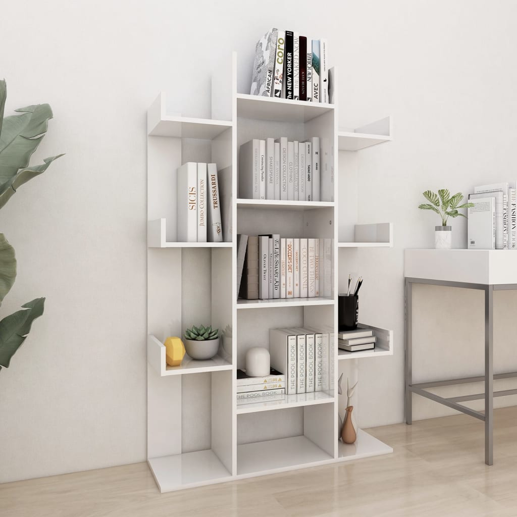 Libreria Bianco Lucido 86x25,5x140 cm in Truciolato 808906