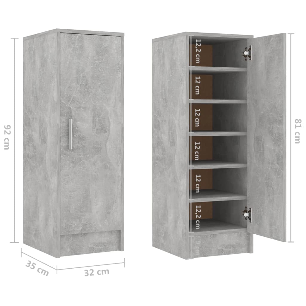 Scarpiera Grigio Cemento 32x35x92 cm in Truciolato 808976