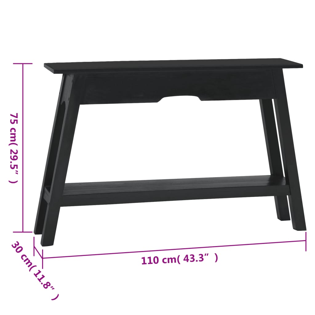 Tavolo Consolle Nero 110x30x75 cm in Legno Massello di Mogano 337890