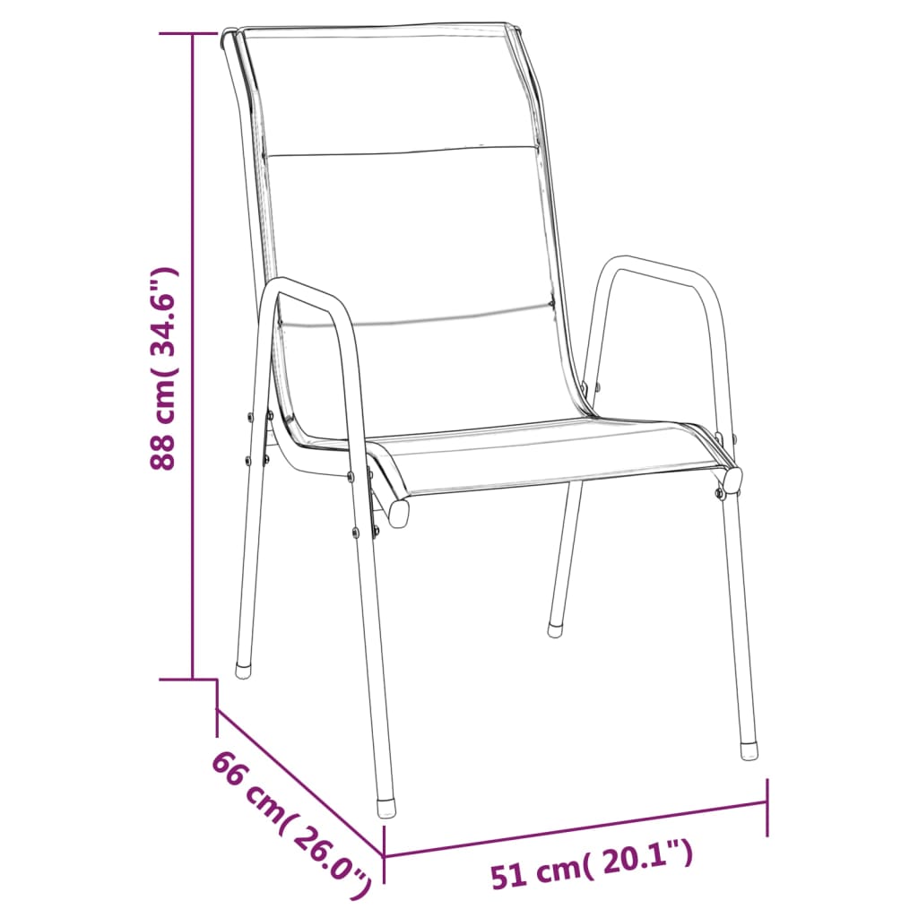 Sedie da Giardino 2 pz in Acciaio e Textilene Nere cod mxl 23214