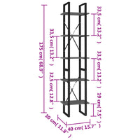 Libreria a 5 Ripiani Grigia 40x30x175 cm in Truciolato cod mxl 10019