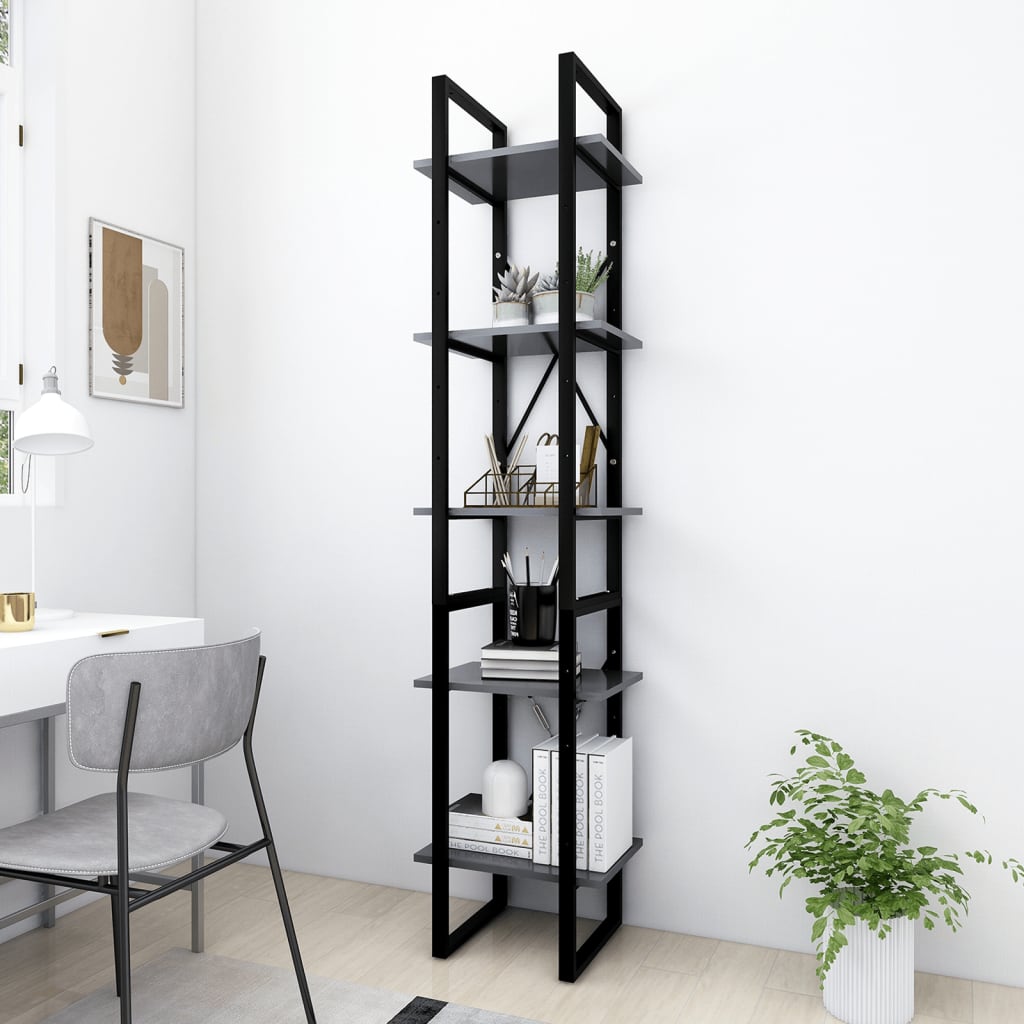 Libreria a 5 Ripiani Grigia 40x30x175 cm in Truciolato cod mxl 10019