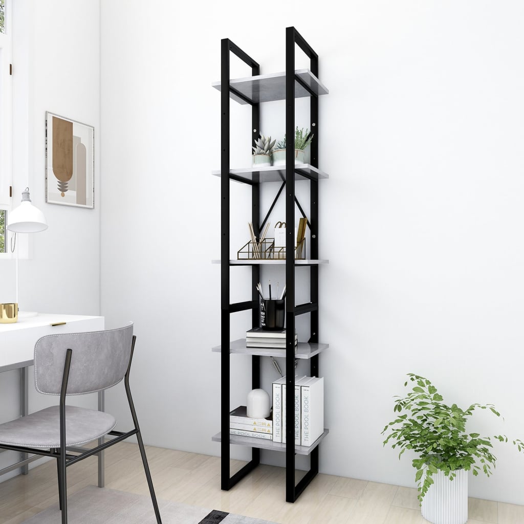 Libreria a 5 Ripiani Grigio Cemento 40x30x175 cm in Truciolato cod mxl 5788