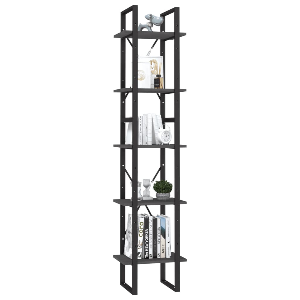 Libreria a 5 Ripiani Grigia 40x30x175 cm in Legno di Pino cod mxl 16929