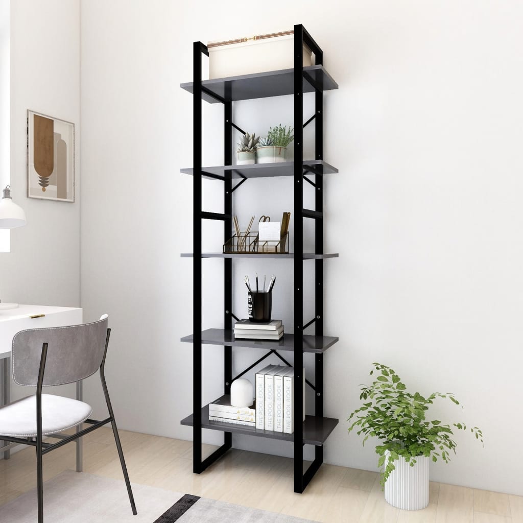 Libreria a 5 Ripiani Grigia 60x30x175 cm in Truciolato cod mxl 10443