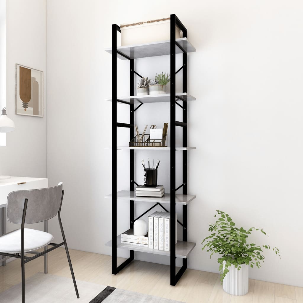 Libreria a 5 Ripiani Grigio Cemento 60x30x175 cm in Truciolato cod mxl 12436