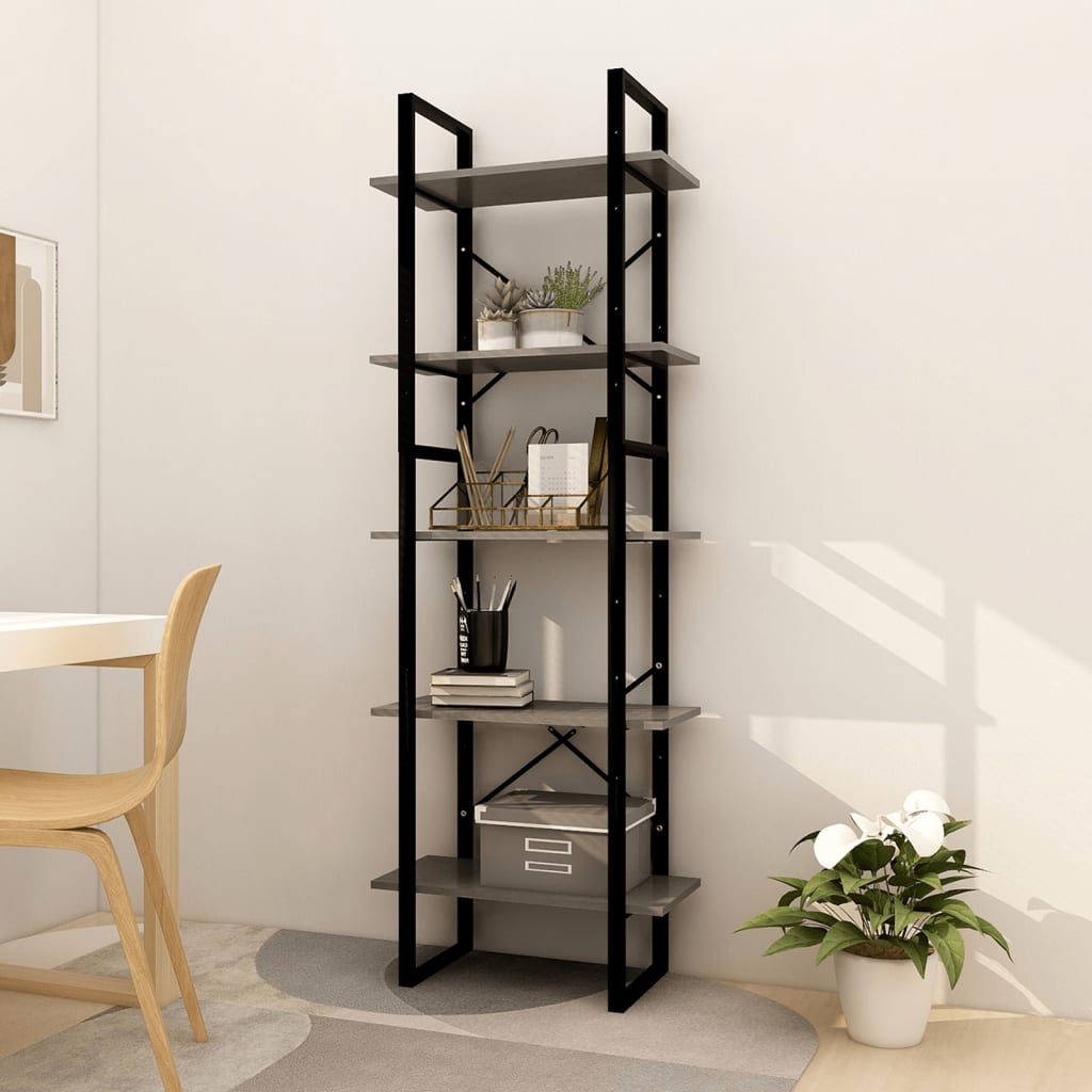 Libreria a 5 Ripiani Grigia 60x30x175 cm in Legno di Pino cod mxl 11628