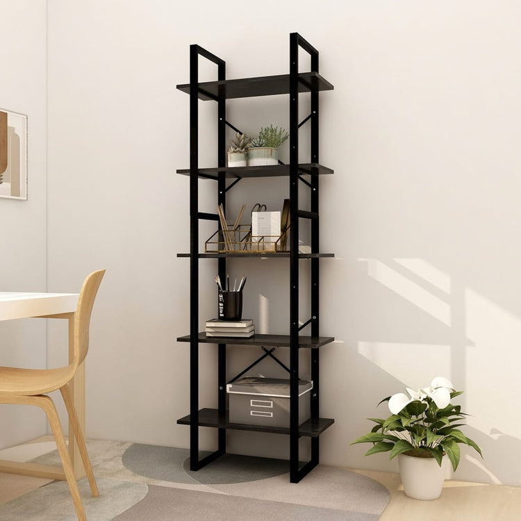 Libreria a 5 Ripiani Nera 60x30x175 cm in Legno di Pino cod mxl 20959