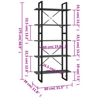 Libreria a 5 Ripiani Grigia 80x30x175 cm in Truciolato cod mxl 15860