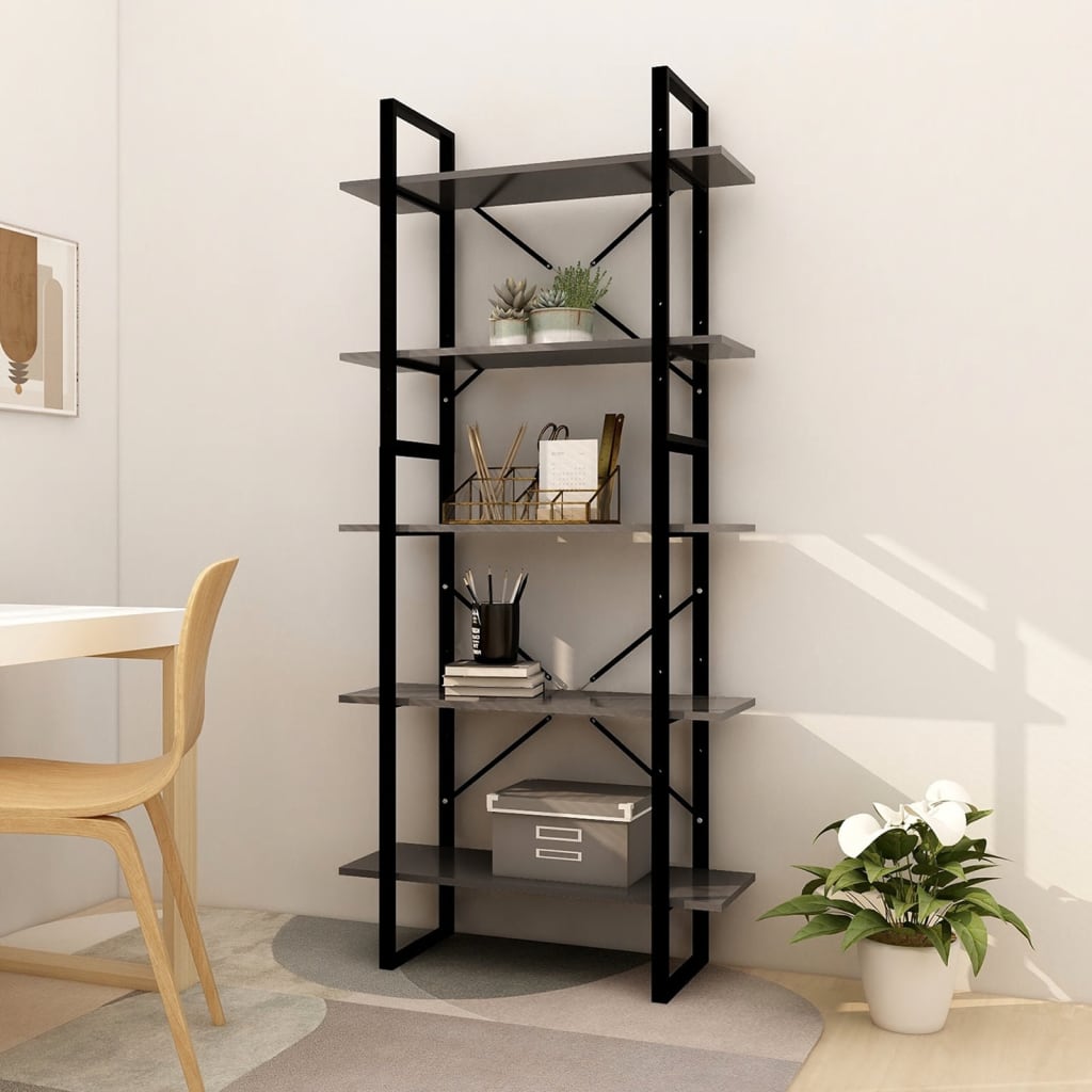 Libreria a 5 Ripiani Grigia 80x30x175 cm in Truciolato cod mxl 15860