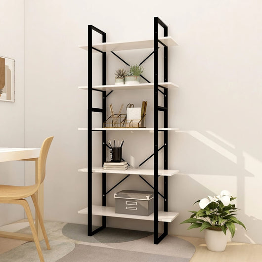 Libreria a 5 Ripiani Bianca 80x30x175 cm in Legno di Pino cod mxl 21113