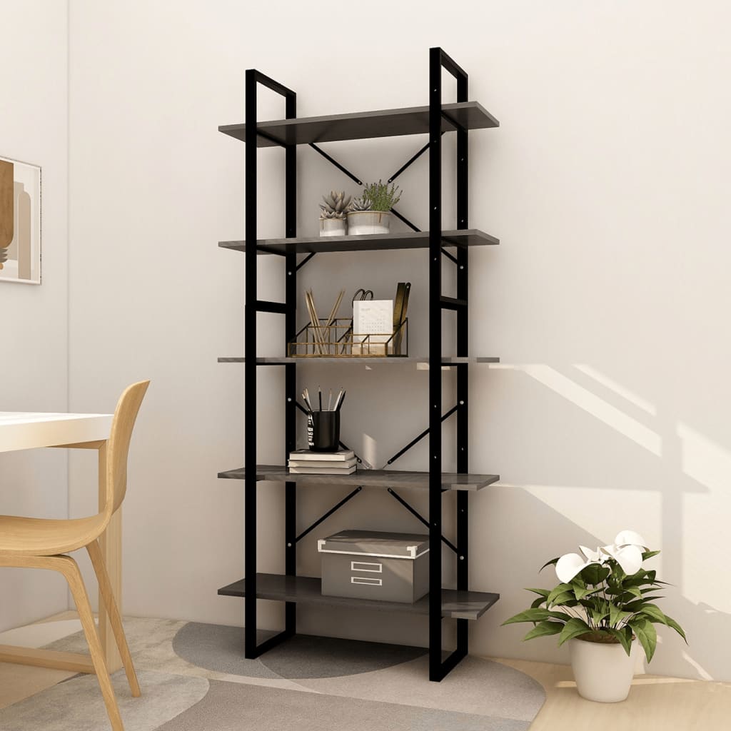 Libreria a 5 Ripiani Grigia 80x30x175 cm in Legno di Pino 3081995