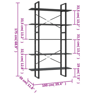 Libreria a 5 Ripiani Grigia 100x30x175 cm in Truciolato cod mxl 16642