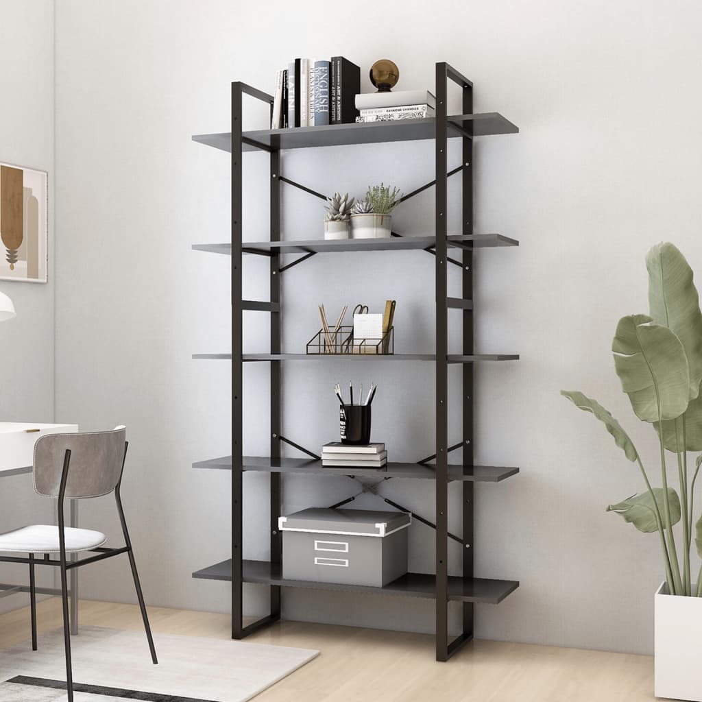 Libreria a 5 Ripiani Grigia 100x30x175 cm in Truciolato cod mxl 16642